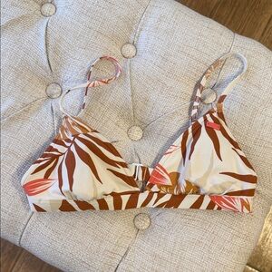 Roxy Brown and Cream Striped Bralette with Coral Logo Tag